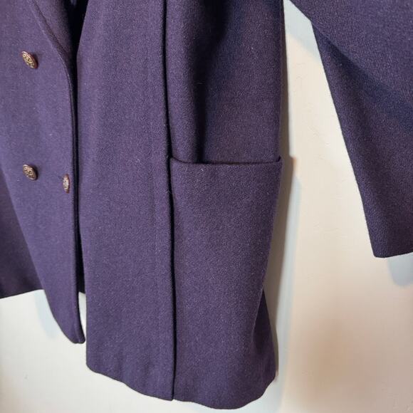 EUC Vtg 80s 90s Andrea Marin Purple Wool Coat Velvet Paisley Shawl Collar L/XL - Picture 5 of 9